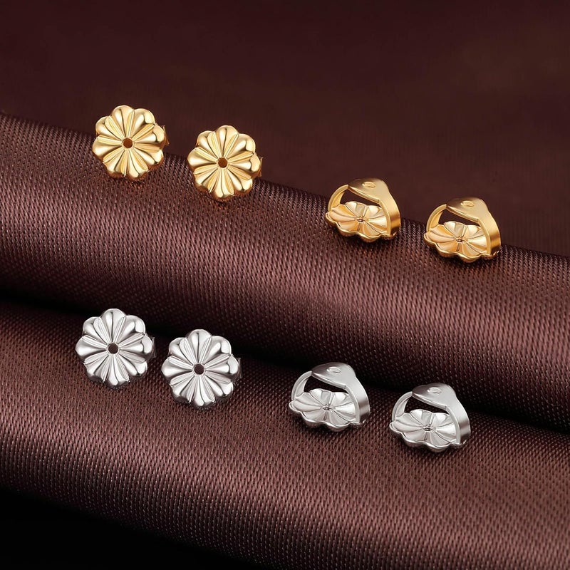 DELECOE 2-Pairs 925 Stering SilverScrew Earring Backs for Diamond Earrings, 14K Gold Plated Hypoallergenic Screw Backs Replacement, Secure Screw on Back Earrings for Women Fit for Threaded Post Sizes .032" - Image 4